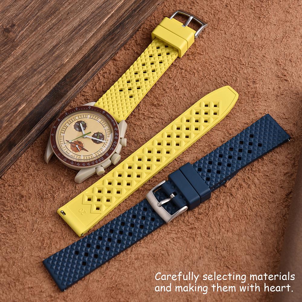 20mm/22mm Honeycomb Pattern FKM Rubber Watch Band Quick Release Spring Bars For Seiko SRP775Sweatproof Durable Replacement Strap