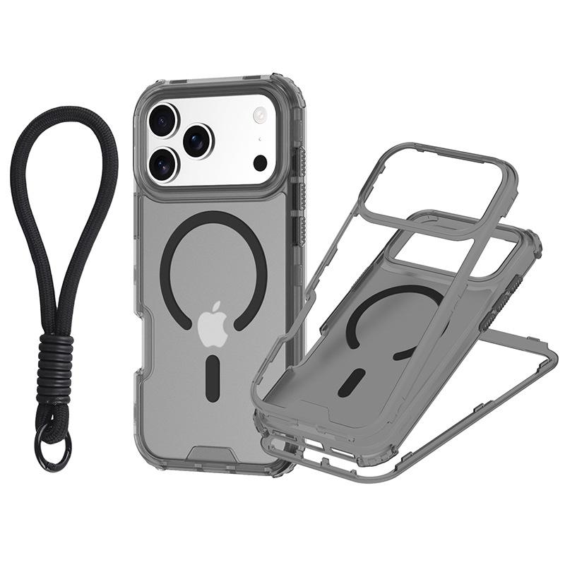 Pentru IP 17 Pro Max Husa de Telefon Magnetică Colorată 3-în-1 cu Textură de Piele și Curea