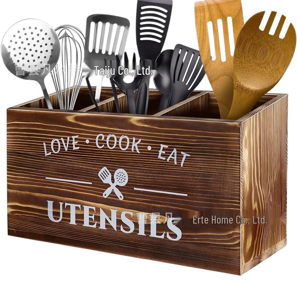 Wooden Kitchen Countertop Cutlery & Utensil Organizer
