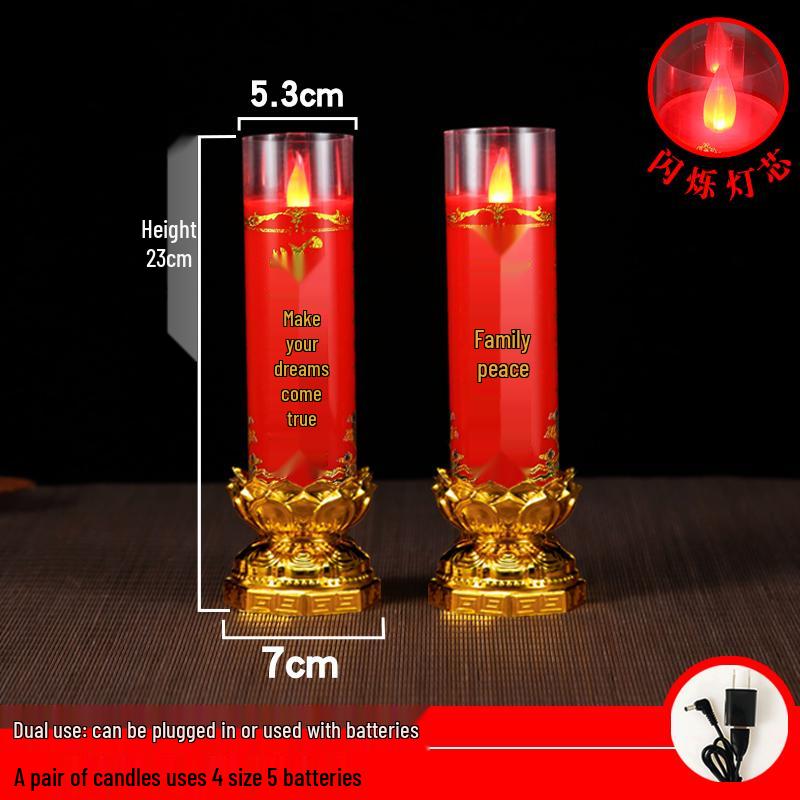 Red LED Battery-Operated Candle for Buddha Offering and God of Wealth Ornament