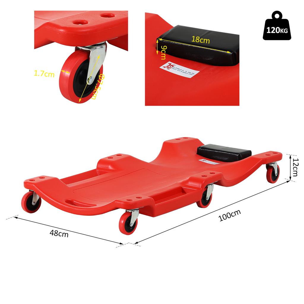 Mechanic Vehicle Creeper Under Car Rolling Crawler Board With Headrest Wheels Red