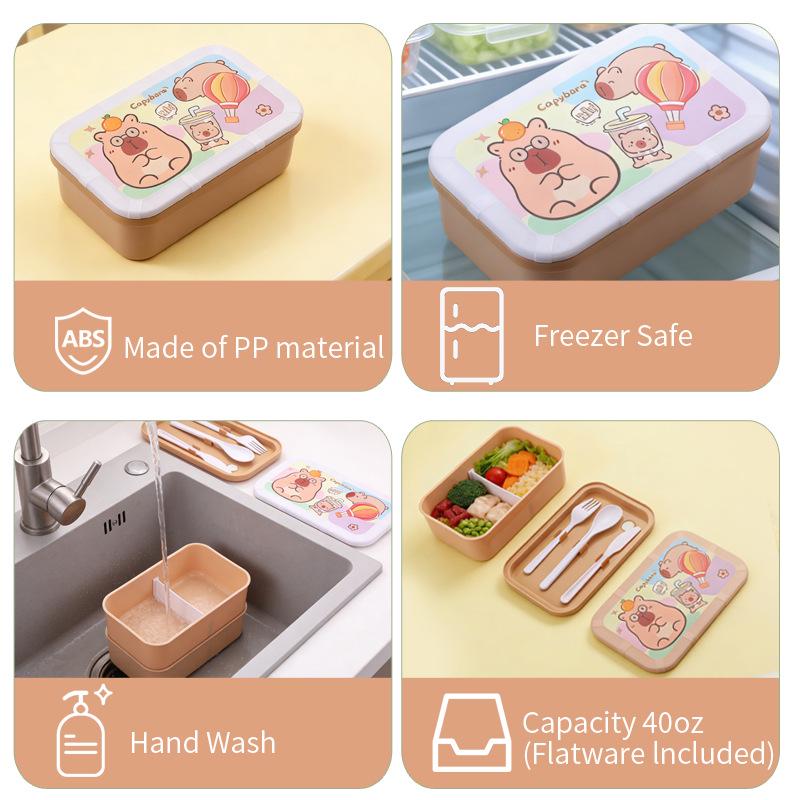 International Cartoon Bento Lunch Box - Large Capacity, Microwaveable, Fresh-Keeping with Compartments.