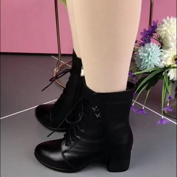 Soft leather Martin boots new thick heel single boots thick sole velvet fashion boots British style short boots in autumn and winter