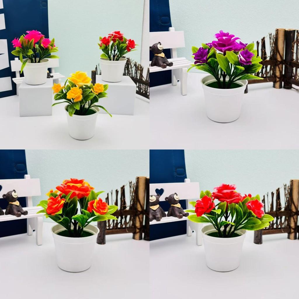 Artificial Bonsai Rose Potted Plant For Office Desk And Gift For Flower Lovers