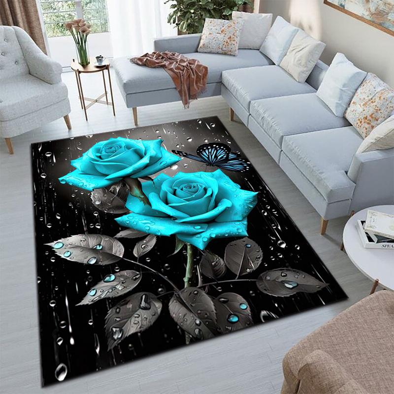 Elegant Pink Roses Garden Art Carpet Is Suitable For Living Room And Bedroom Doormats Office Balcony Decorative Carpet A5
