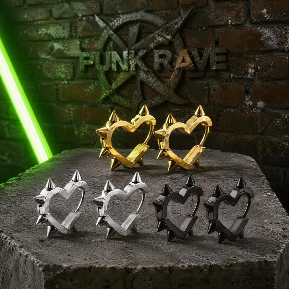Geometric Design Heart Hoop Earrings Silver Color Rivet Earrings Cool Piercing Earrings For Women