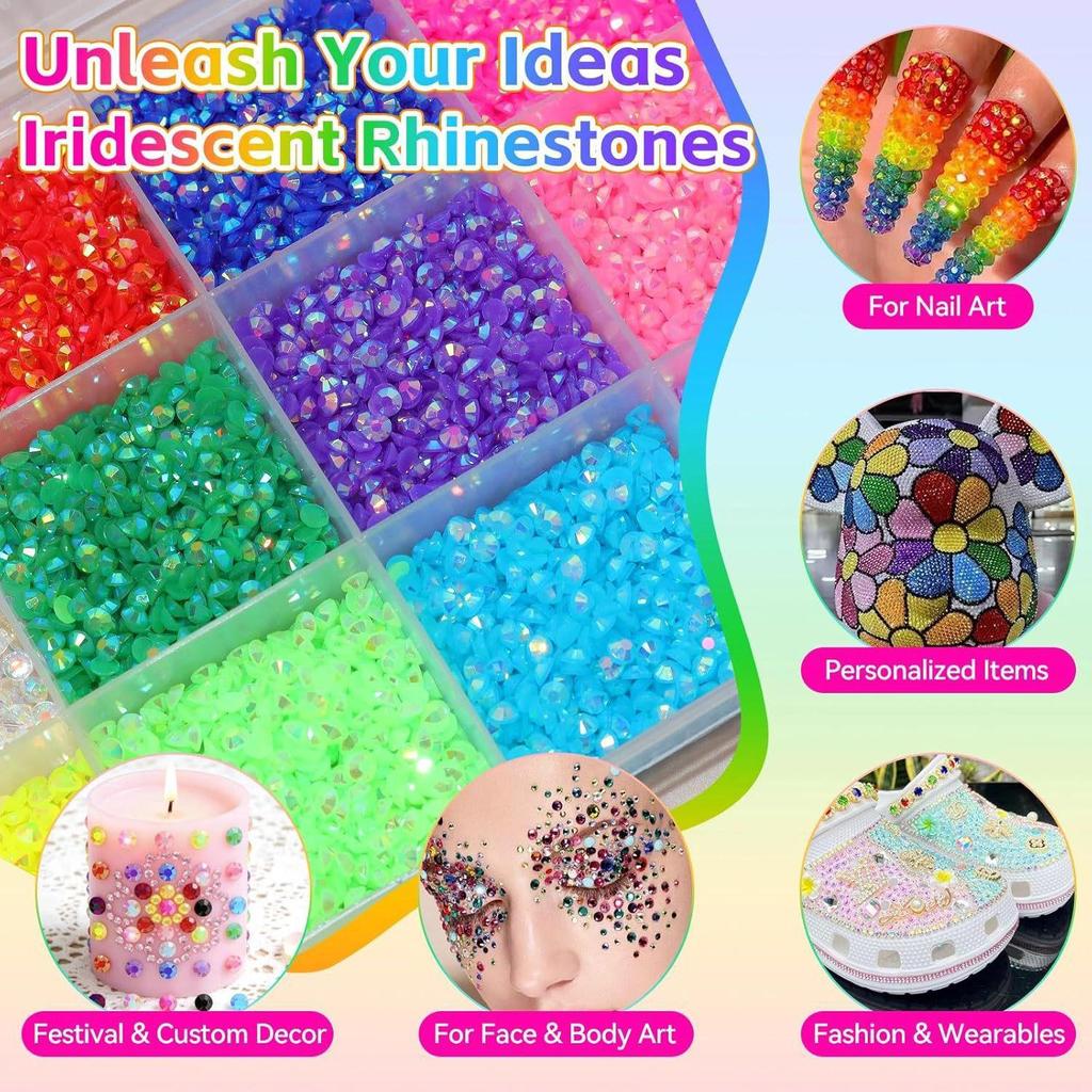 15-Grid Mixed Color 3mm Flat-bottom Resin Rhinestones DIY Nail Art Set