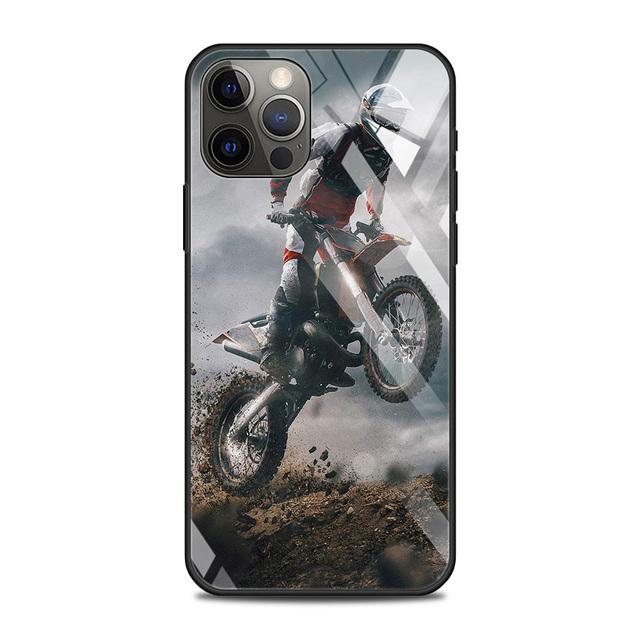 Custodia in vetro temperato per moto da cross e sport per iPhone 12, 11 Pro Max, 13, 12 Mini, Fundas X Xr Xs Max, 8, 7, 6s Plus, Shell Fundas