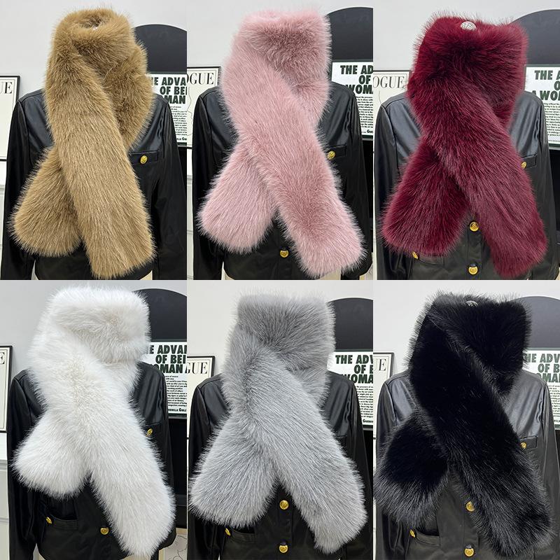Fake Fur Long Scarf Soft Plush Fur Decor Winter Fluffy Warm Scarf Thick Luxury Wraps Shawl For Women