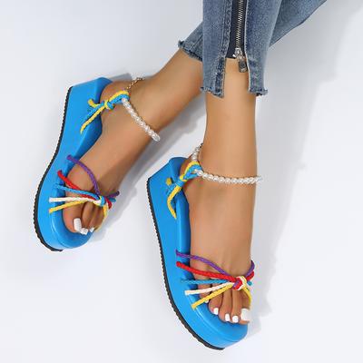 Sandalias de Verano para Mujer 2024 Nuevas Moda Hebilla Zapatos con Cuentas Sandalias Sexy Color Block Plataforma Tacón de Cuña Zapatos Casuales de Mujer