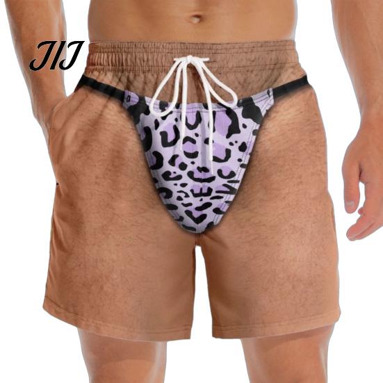 Lightweight Beachwear for Men Hairy Booty Shorts, Funny Leg Swim Trunks, 3D Pattern Beach Shorts Realistic Briefs Print Summer Pool Party Practical