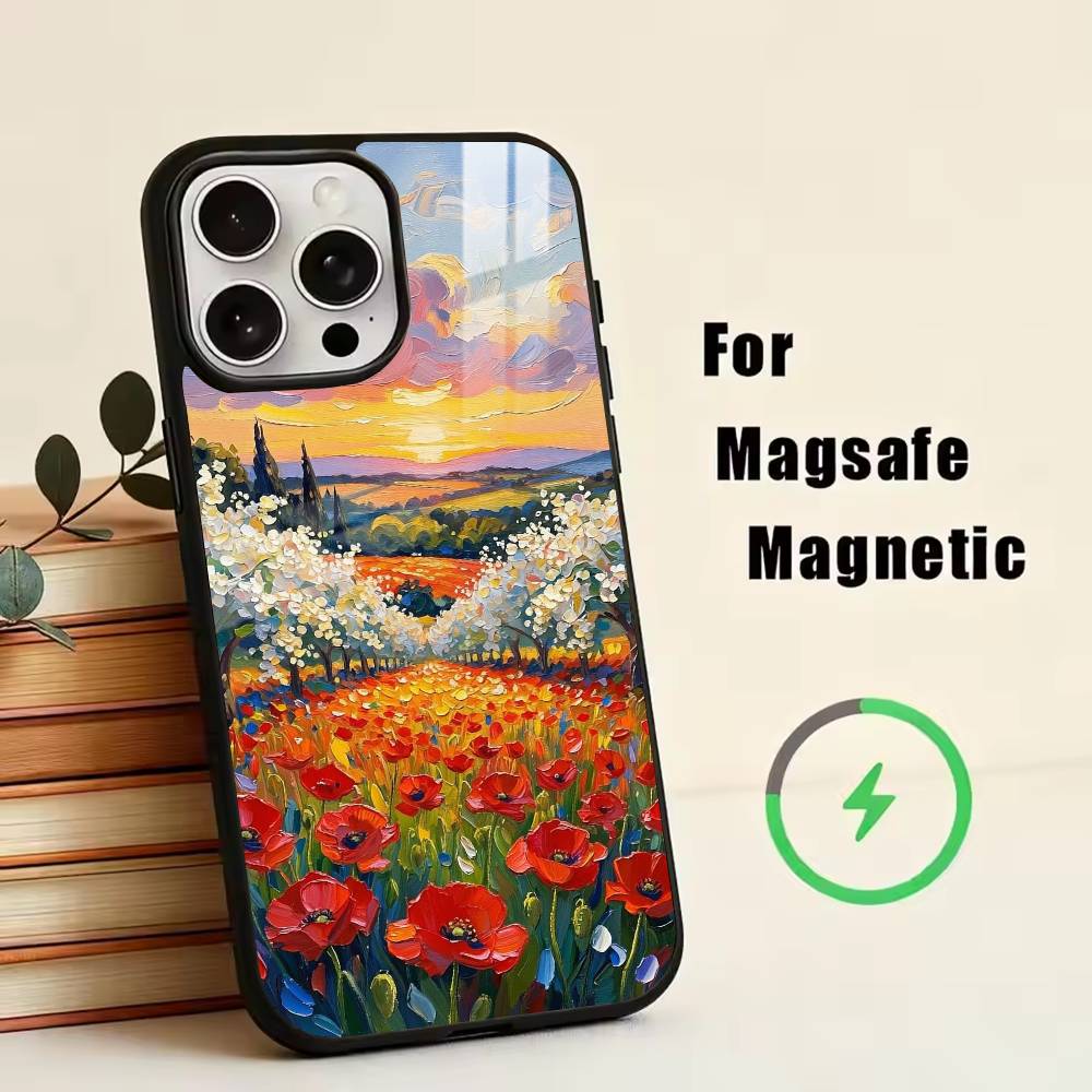 Van Gogh Monet Oil Painting Phone Case For iPhone17,16,15,14,13,12,11 Plus,Pro Magnetic For Magsafe Wireless Charging