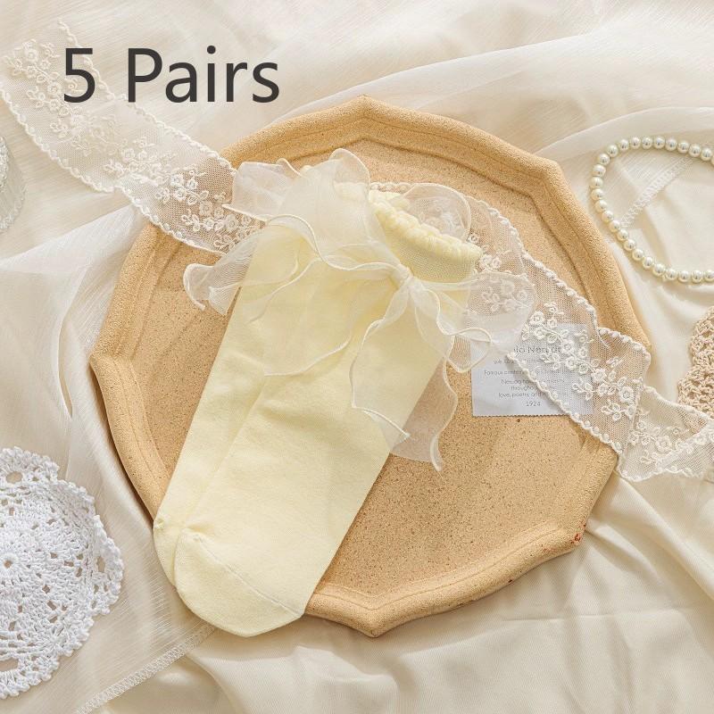 5 Pairs of Female Summer Love Sweet Mesh Bow Pile Socks