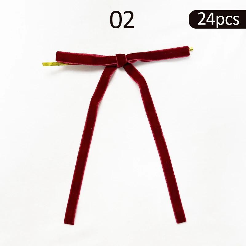 24pcs Velvet Bow Christmas Ribbon Decoration for Xmas Home Decor Tree Wreaths Gift Wrapping DIY Crafts Festive  2025 New Year