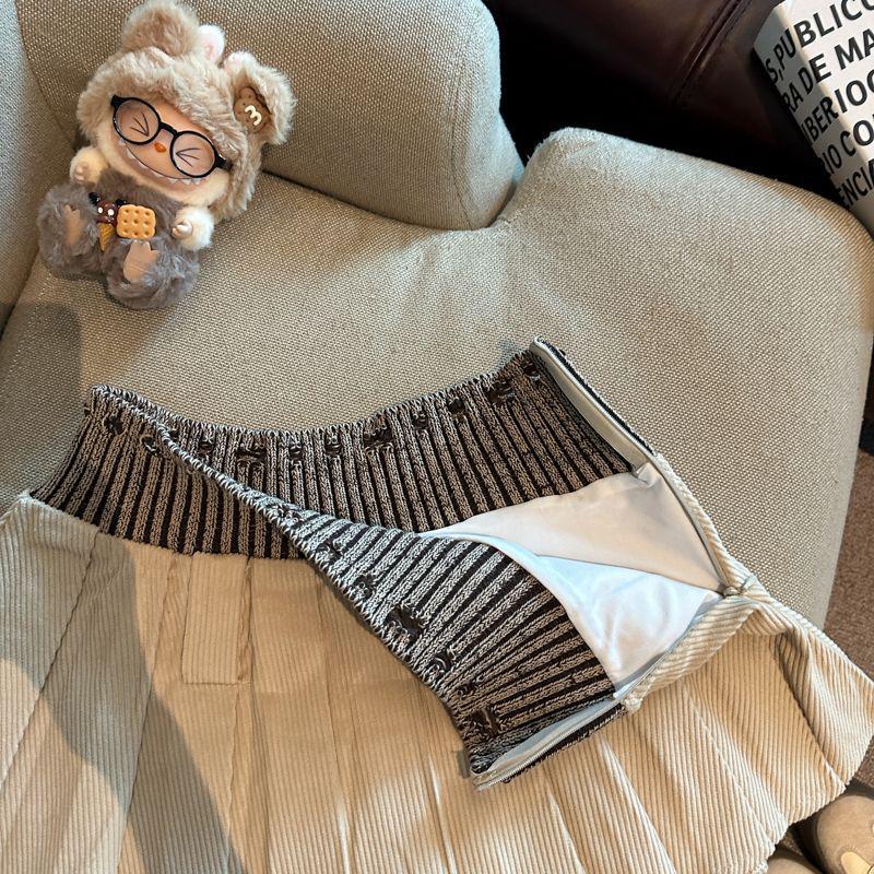 2025 Autumn Korean Style High-Waist Pleated Knit Patchwork Mini Skirt