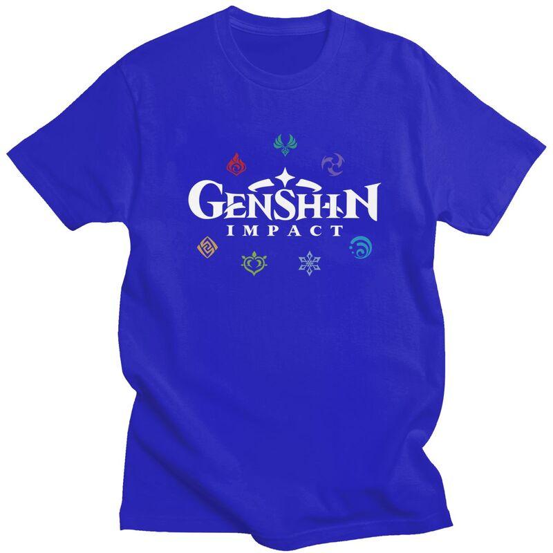 Custom Genshin Impact Elements Tshirt for Men Short Sleeve Leisure T Shirt Game Anime Tshirts Loose Fit Pure Cotton Tees Gift