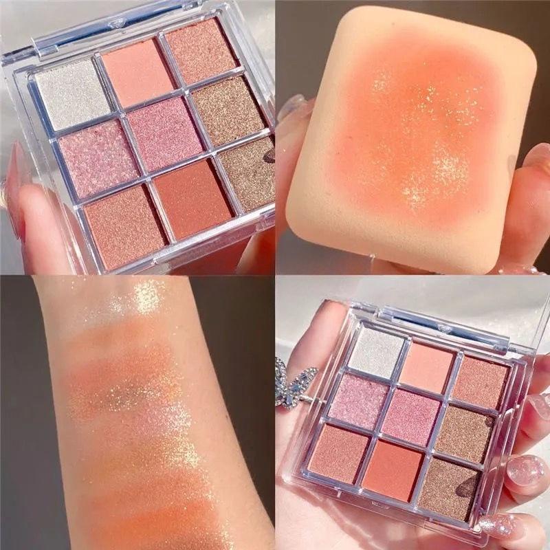 Nine-Color Waterproof Matte & Glitter Eyeshadow Palette - Long-lasting, Sweat-proof, and Brightening