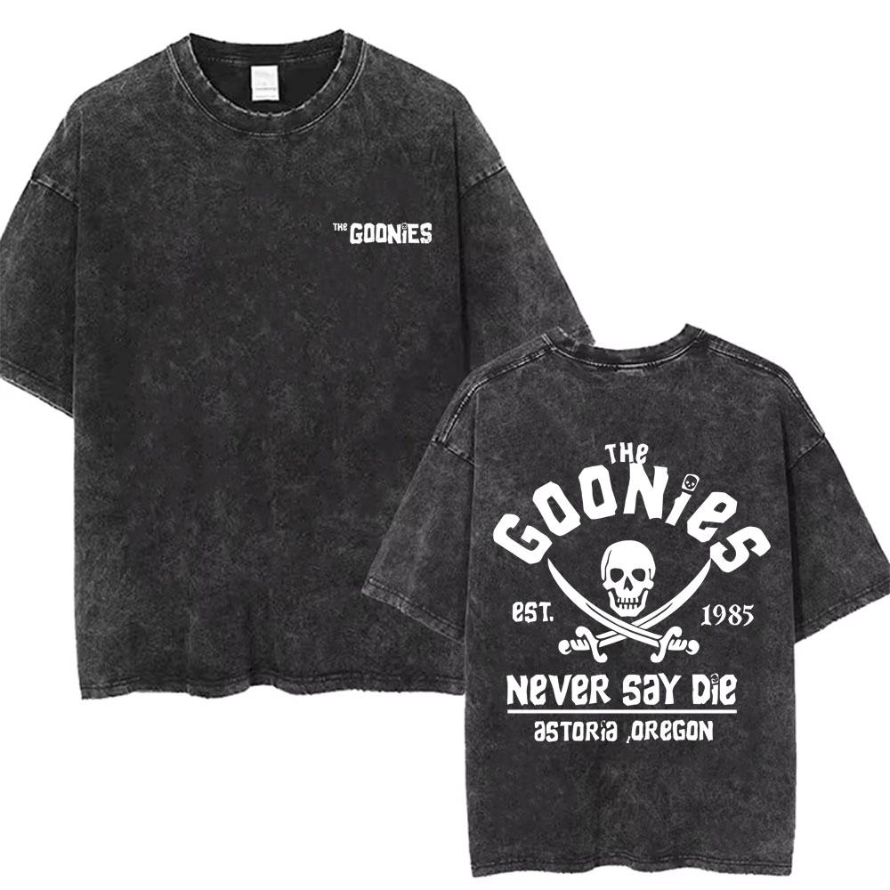 Classic Funny Movie The Goonies Never Say Die Vintage Washed T Shirt Best Famous Skeleton Graphic T-shirt Oversized Tshirt Unisex