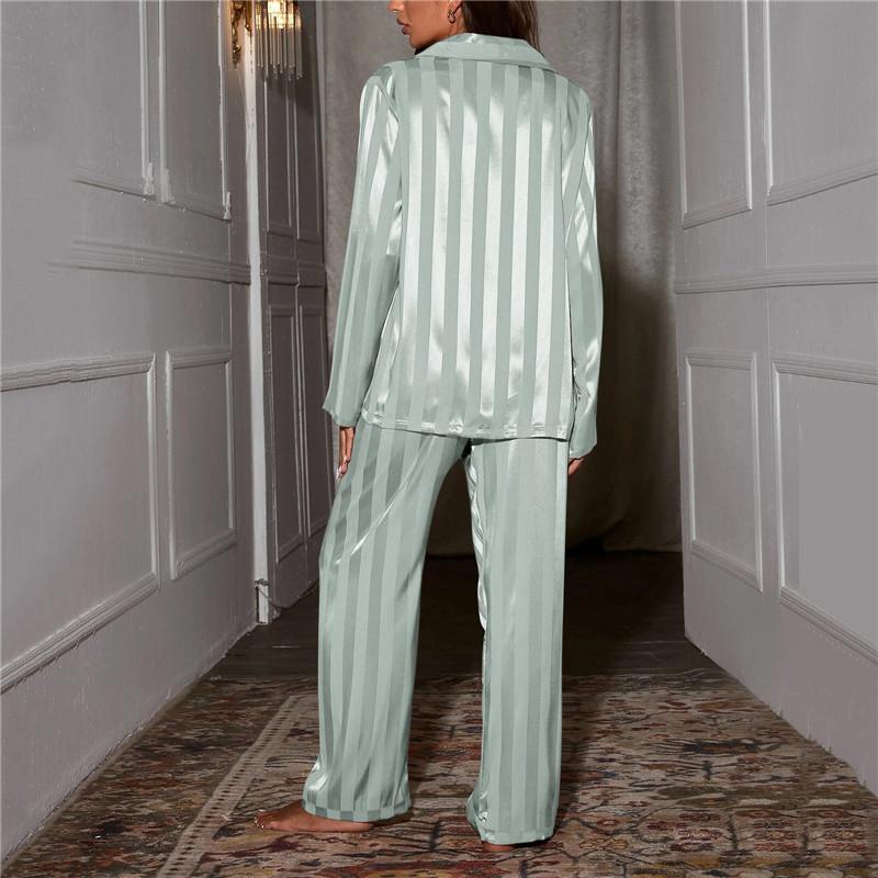 Women's Striped Pajama Set Silk Satin Pajamas Two Piece Set, Comfortable Home Pajamas Roupa Feminina Womens Pyjamas