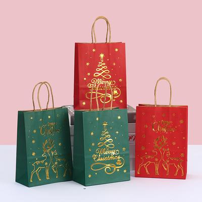 StoBag, Reusable Gold Foil Christmas Paper Gift Tote Bags, Luxury Holiday Party Supplies, Packing Candy Goodies, 12/30pcs