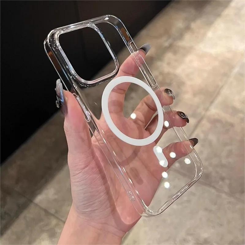 Ultra Thin Transparent Phone Case For iPhone 16 12 14 13 15 Pro Max Plus For Magsafe Magnetic Wireless Charge Clear PC Cover