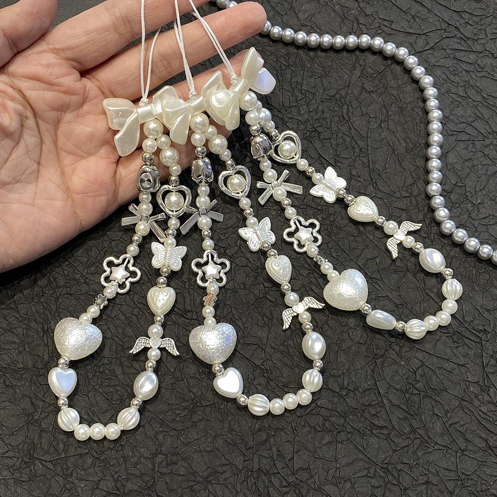 Elegantes Perlen-Schleifen-Handy-Lanyard mit Perlen - Luxuriöser Süßer Anti-Verlust-Anhänger