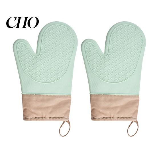 Grill Heat Resistant Gloves 2Pcs Silicone Oven Mitts High Temperature Kitchen Non-Slip Lined Boiling Water Machine Washable for Baking Grilling