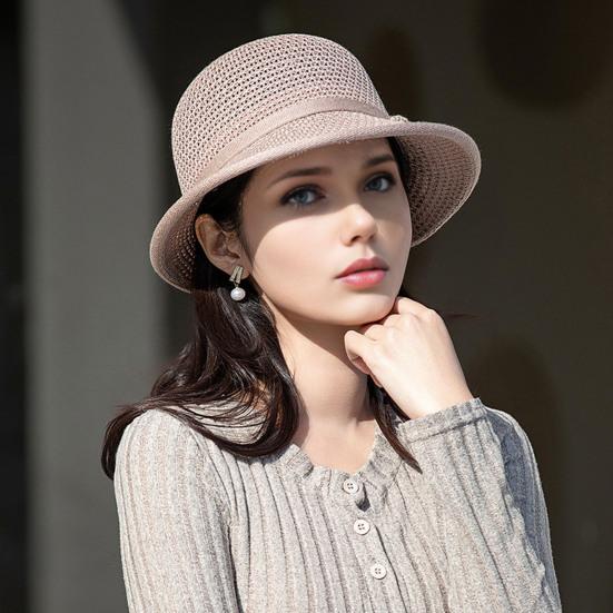 Women Basin Hat Flower Bow Decor Wide Brim Summer Bucket Hat Face-Slimming Outdoor Travel Beach Hat Headwear