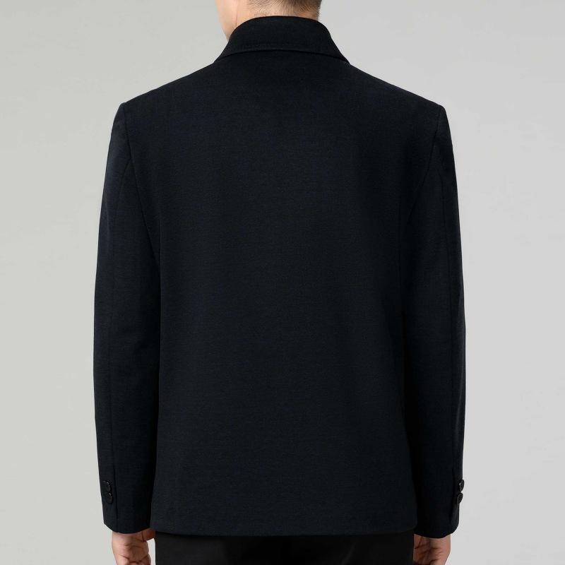 Wool Jacket Men's Autumn and Winter Wool Solid Color Lapel Top Middle-aged and Elderly Dad Casual Leader Cadre Jacket