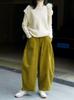 Japanese Lazy Style Curved Corduroy Wide-Leg Pants - Women's Elastic Waist, Loose Fit, Slimming Design