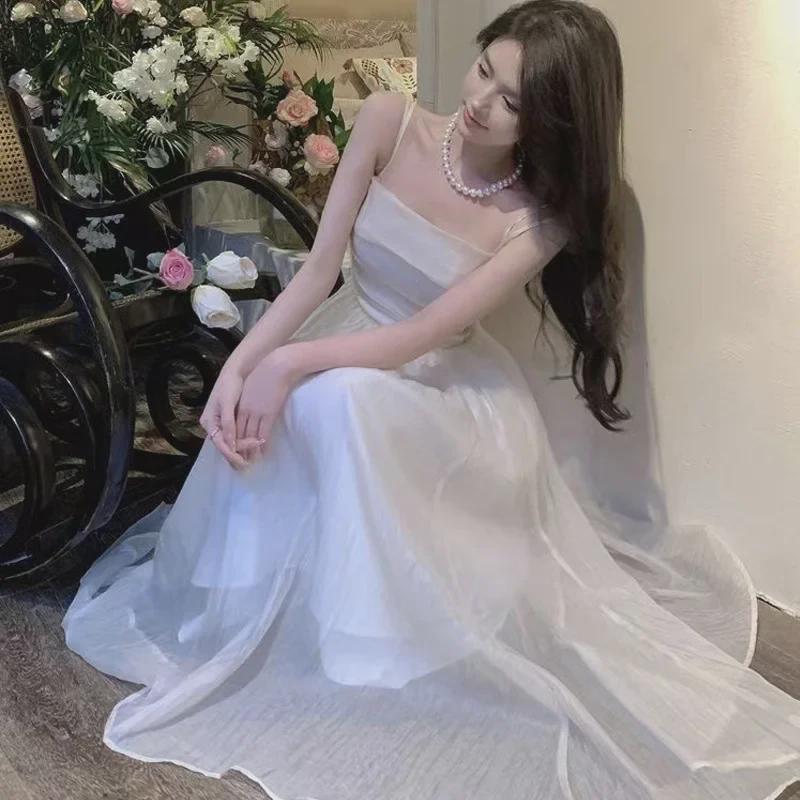 Damen Sommer 2024 Französischer Palaststil Slim Trägerkleid - Süß, Elegant und Lang.