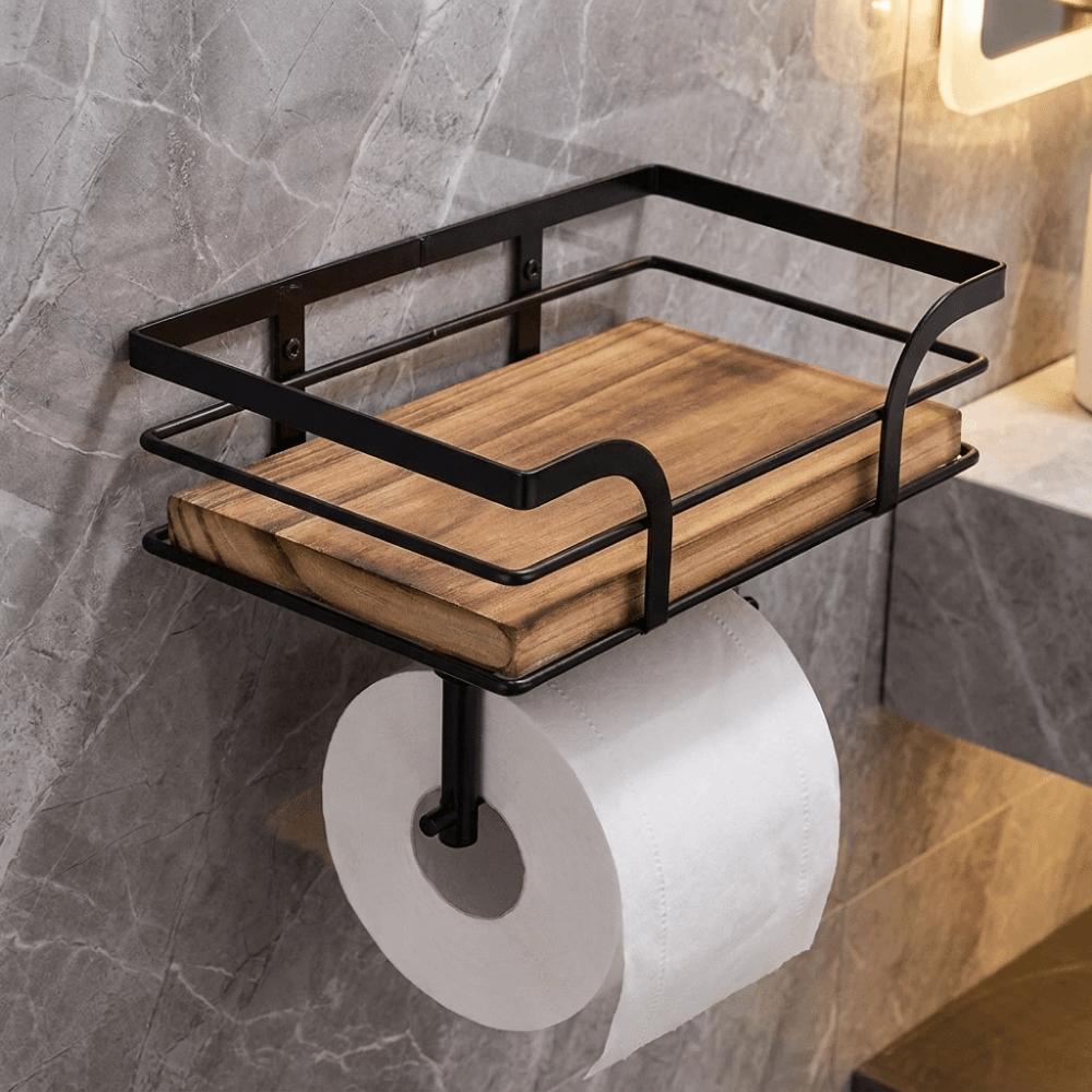 Wall Mounted Paper Towel Holder Wooden Paper Phone Holder Storage Rack Toilet Paper Holder Hotel