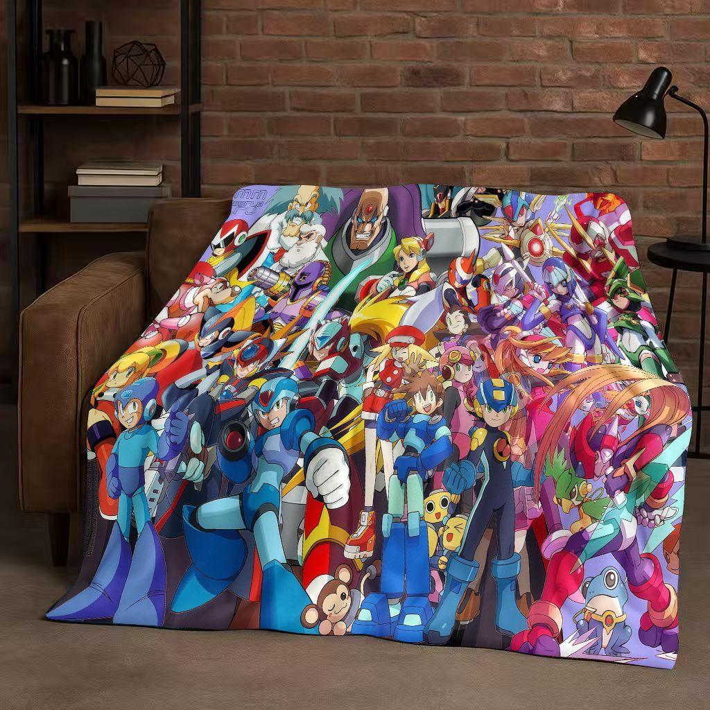Classic Game Rockman Mega Man Flannel Blanket,Ultra Soft Warm Plush Throw for Home Bedroom Bed Sofa Cover Office Travel Picnic