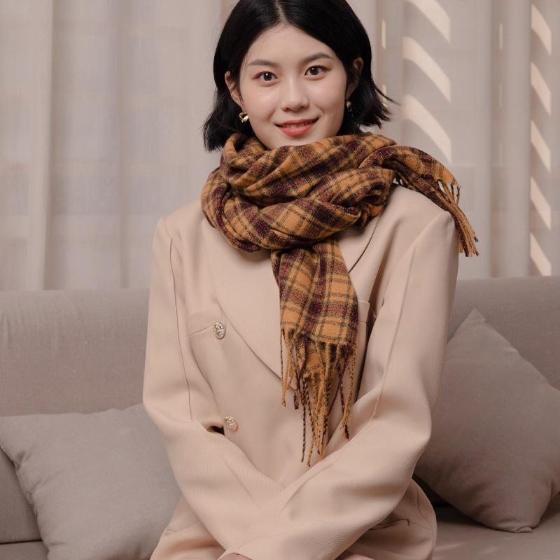 Plaid scarf sweet imitation cashmere scarf women's 2025 new fashion medium and long warm scarf shawl