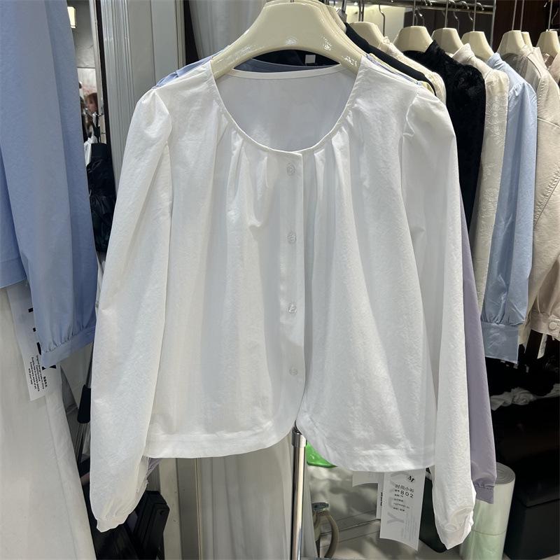 

Spring 2025 Korean Retro Slimming Blouse: Fashionable, Age-Reducing Long Sleeve Women s Top Large грязно-белый