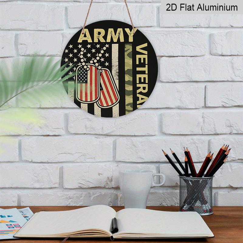 2D Flat Printing, 1pc, Circular Metal Sign/ Plaque for Veterans' Commemoration, Memorial Day, Suitable for Natural Decoration, Walls, Rooms, Gardens