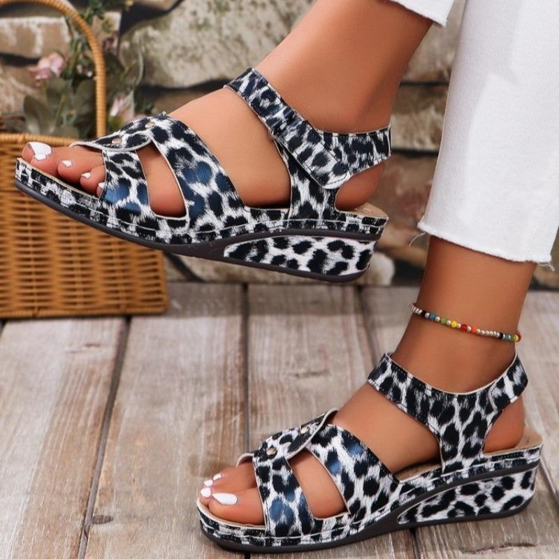 Platform Sandals Summer Fashion Women Wedges Retro Leopard Print Outdoor Casual Beach Peep Toe Sandalias Mujer Plus Size 35-44