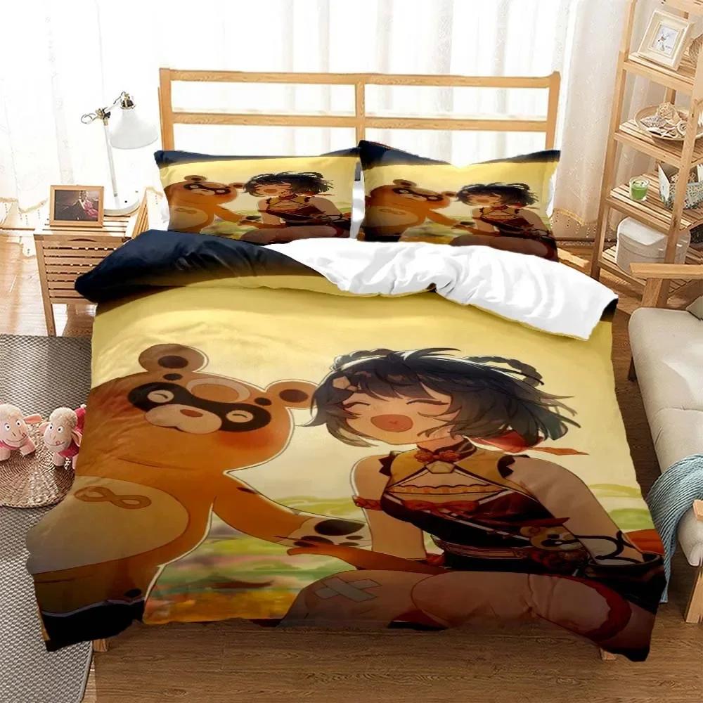 Genshin Impact Digital Comfortable Duvet Quilt Cover Pillowcase Bedding Set Children Bedroom Decoration Home Textile