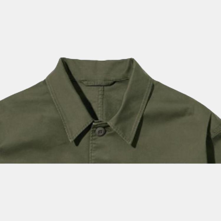 UNIQLO Solid Color Straight Collar Long Sleeve Shirt Men shirts Dark-Olive 451749-57