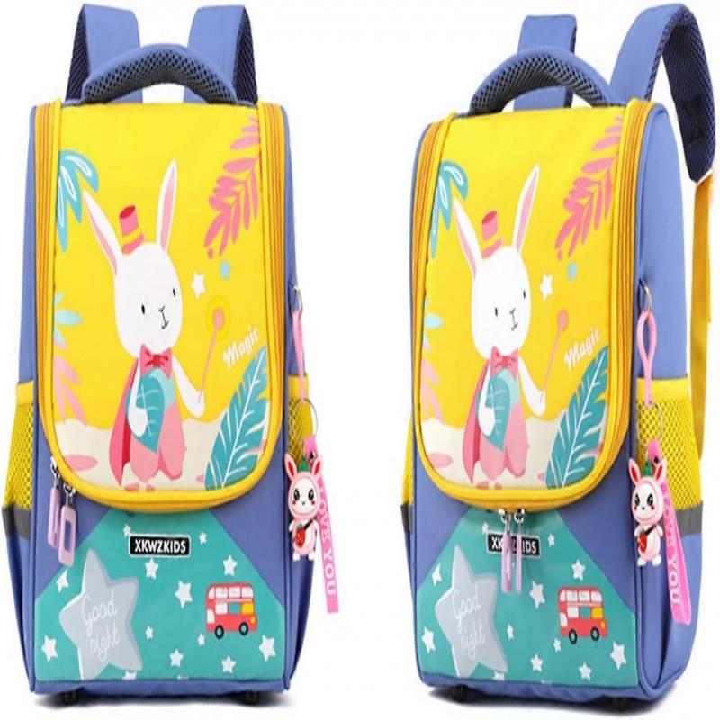 Cartoon Rabbit Kids Bag, Waterproof Yellow Backpack with Massage Straps for School and Travel, Lightweight Design