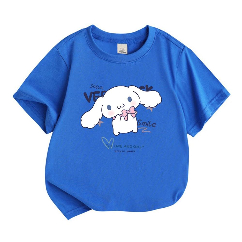 Cute White Long Ear Cartoon Character Print Kids 100% Cotton T-shirt Boys Girls Casual O-Neck Short Sleeve Tee Soft Breathable Summer Daily Comfortabl