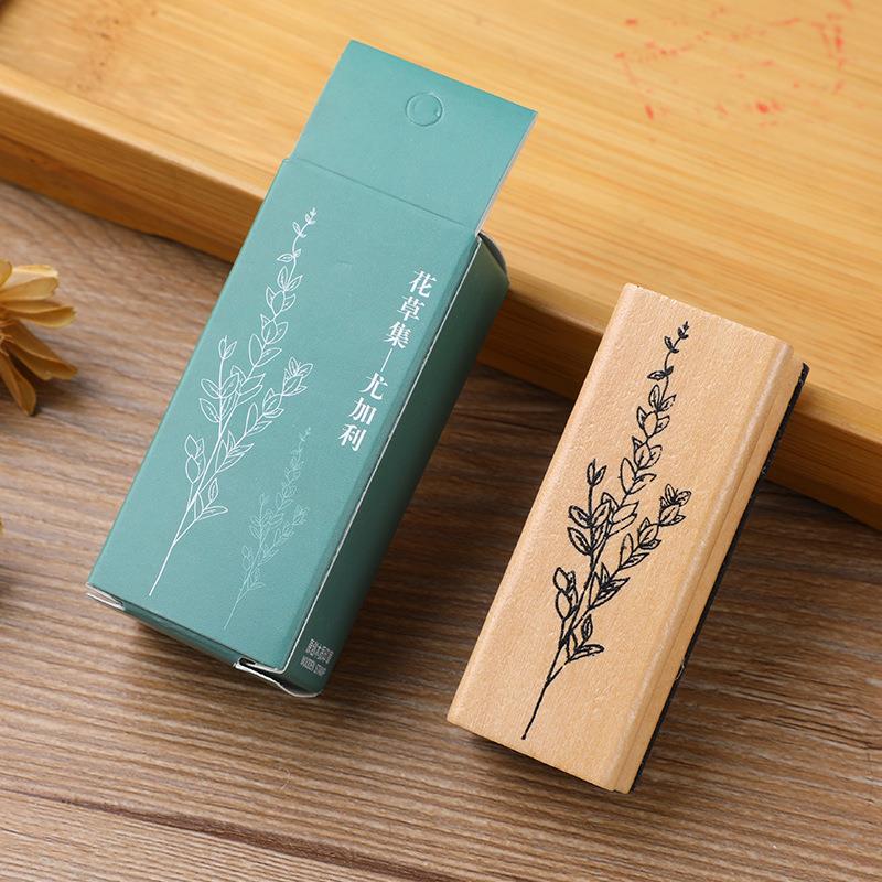 Tampons Plante Fleur Vintage Set de Tampons en Bois et Caoutchouc avec Tampon Encreur Rouge pour Création de Cartes Planner Scrapbook