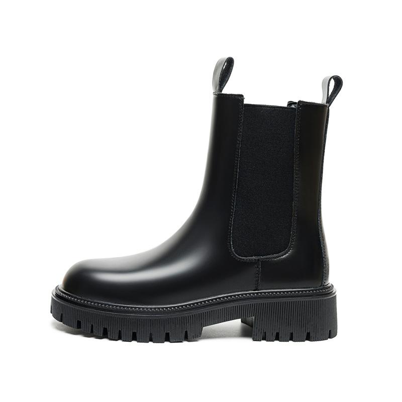 Inner Height Increasing Martin Boots Women's British Style Medium Tube Thick-soled Retro Smoke Boots Chelsea Boots Autumn and Winter Versatile Short