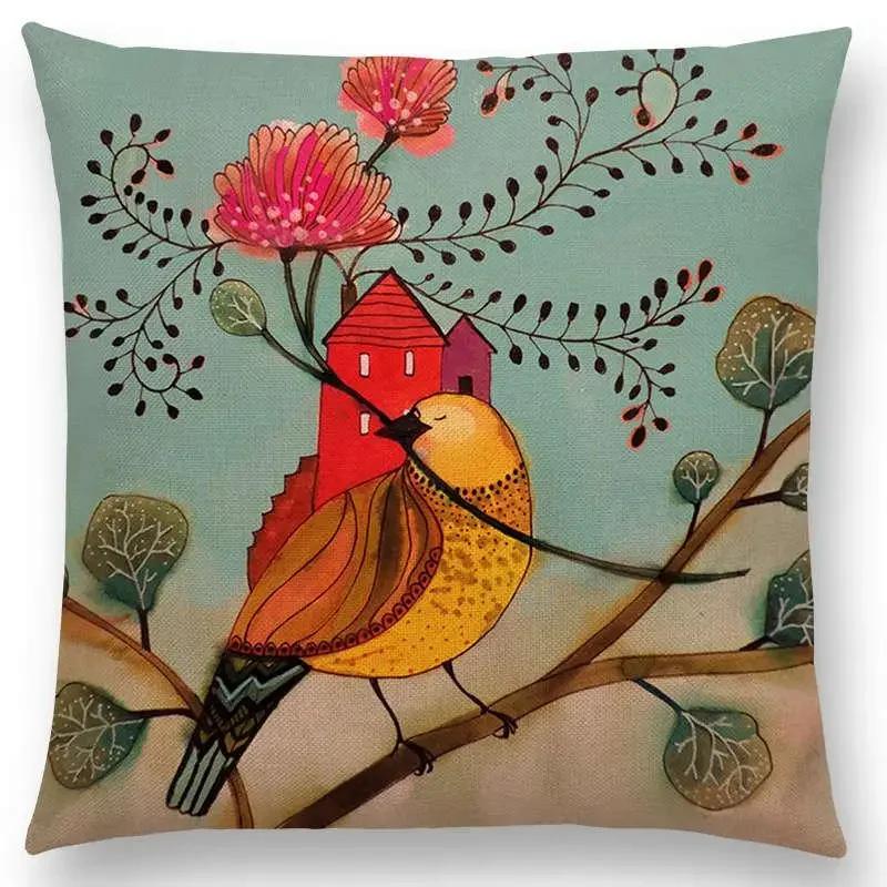 New Arrivals Watercolor Little Birds Pillow Case Floral Home Decor Cushion Cover