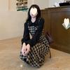 Autumn and Winter New Retro Plaid Fake Two-piece Fashion Versatile Age-reducing Dress Small Long-sleeved Dress
