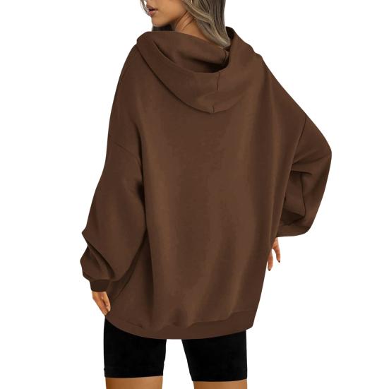 Women Hoodies Drawstring Pullover Fleece Sweatshirts Oversized Long Sleeve Hooded Top with Front Pocket