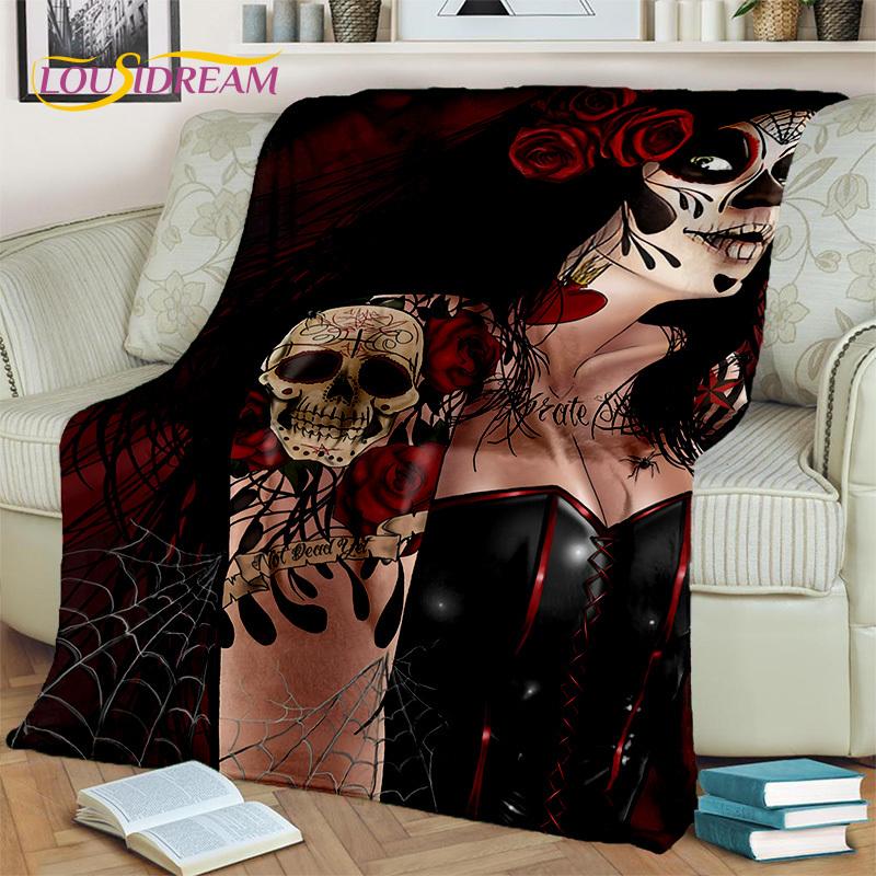 

Horror Gothic Female Skull Dead Girl Blanket,Soft Throw Blanket for Home Bedroom Bed Sofa Picnic Travel Office Cover Blanket Kid 30x40in