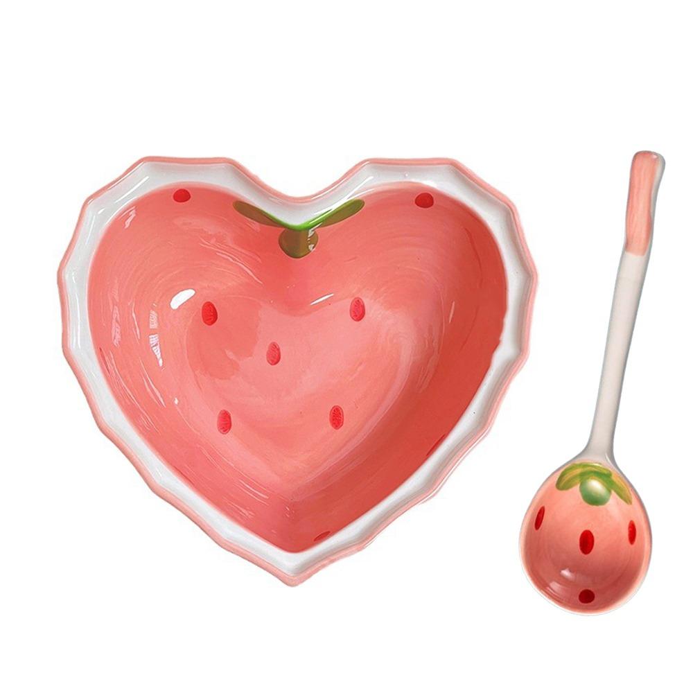 

Ceramic Strawberry Bowls and Spoons Cartoon Strawberry Fruit Bowl Household Strawberry spoon
