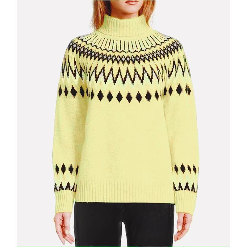 Damenmode Casual Geometric Print Herbst Winter Langarm Halb Rollkragen Lose Pullover