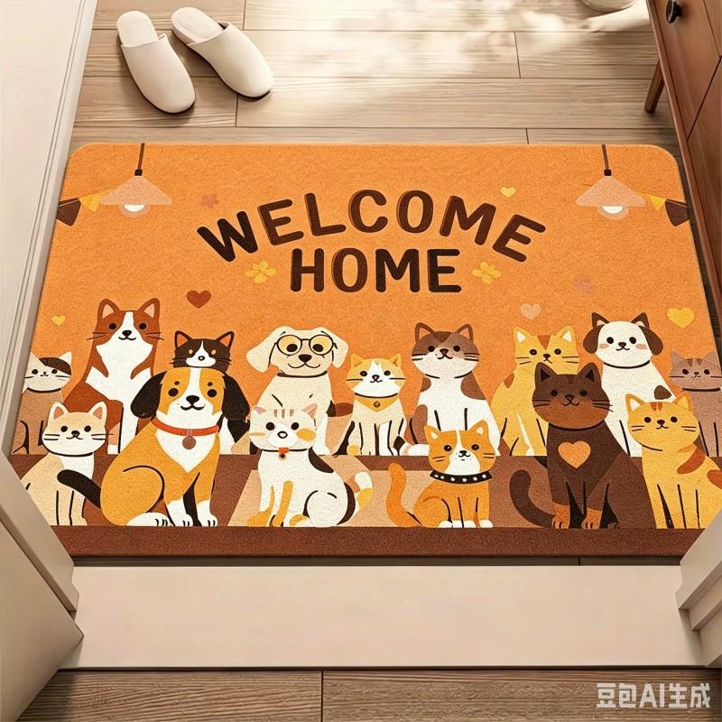 Cute Dogs Cats Welcome Home Door Mat Cartoon Animals Entrance Rug Anti Slip Bath Mats Washable Kitchen Carpet Foot Pad Soft